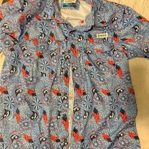 Magellan Outdoors Blue Firework Print Shirt